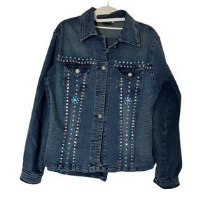 Rhinestone Stretchy Denim Set Jacket US 8 Jeans US 12 Festival Western Bedazzled